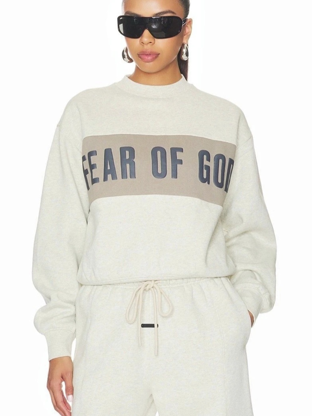 Fear of God Essentials Mock Neck Sweatshirt in Cream & Gray